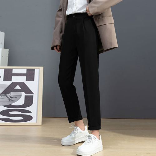 High Rise Plain Straight Leg Dress Pants