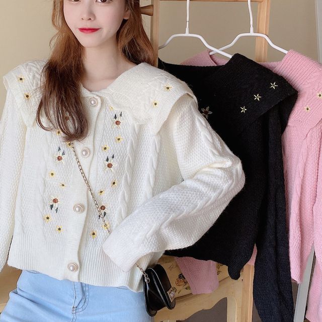 Rinaland LongSleeve Peter Pan Collar Knit Sweater Cardigan YesStyle