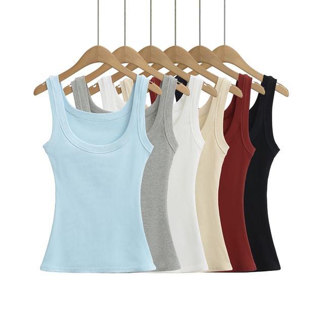 Ulark-Scoop Neck Plain Tank Top