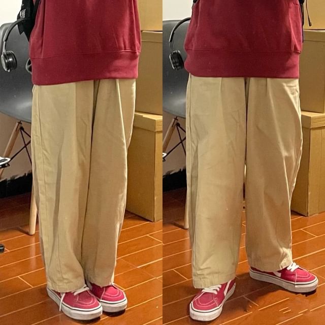 Shineon Studio-Drawstring Waist Plain Loose Fit Pants