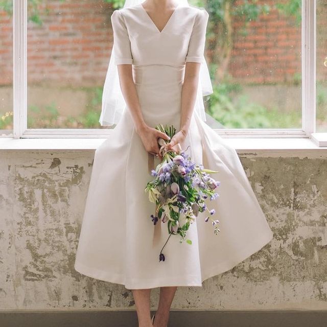 korean short wedding dress Short Mini Taffeta Wedding Dress Off The Shoulder With Detachable Long TANYA BRIDAL