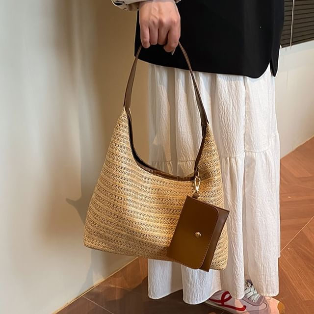 Indenis-Set Straw Tote Bag Pouch