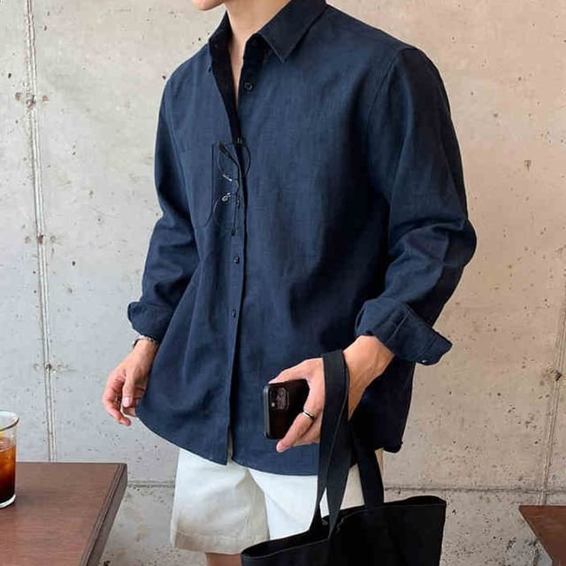 Nightbell-Long-Sleeve Plain Shirt