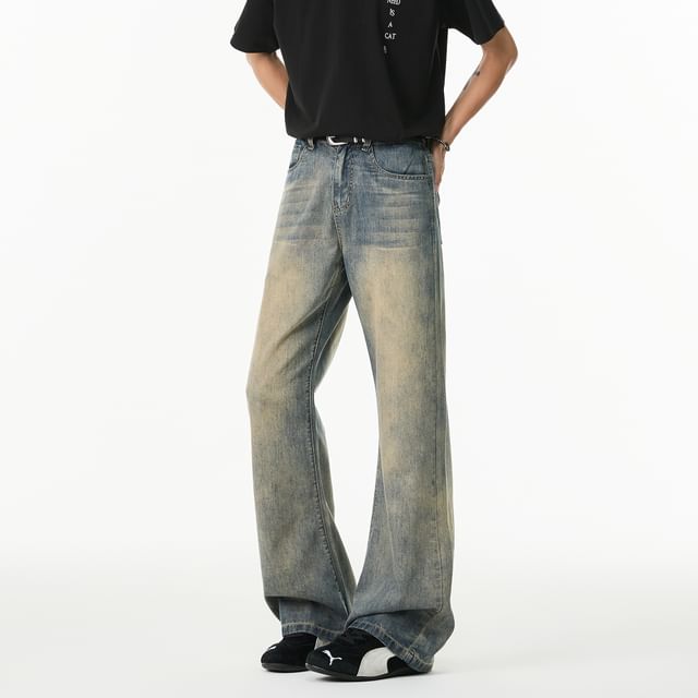 Koiyua-Mid Rise Washed Flared Jeans
