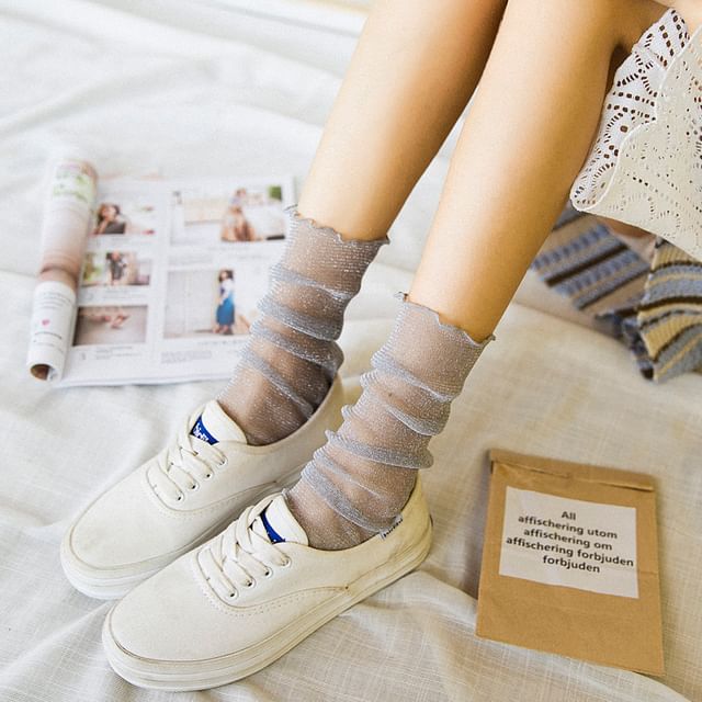Mimiyu-Plain Mesh Short Socks Set