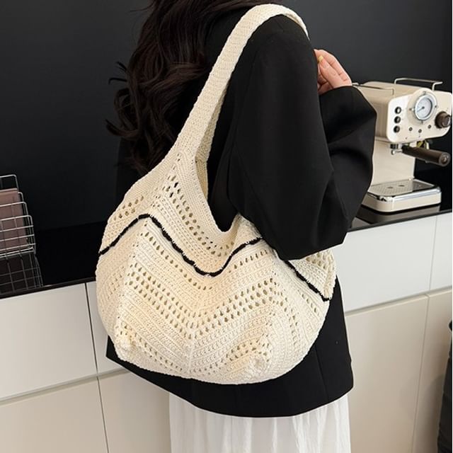 Skyglow-Plain Ruffle Trim Knit Tote Bag