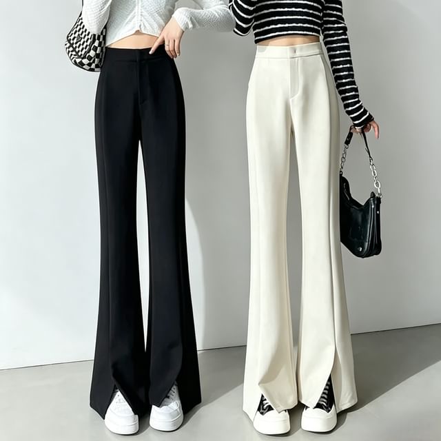 Shinsei - High Waist Plain Slit Flared Dress Pants | YesStyle