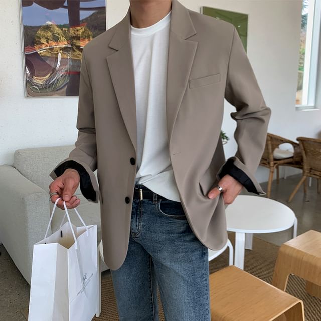MRCYC-Lapel Collar Plain Single Breasted Blazer