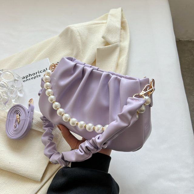 Satin crossbody bag online with faux pearl handle