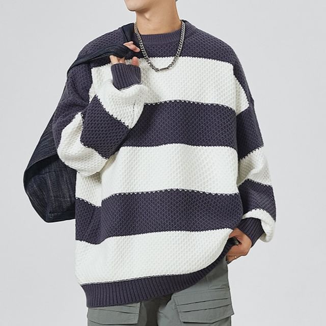 Real Boy Crew Neck Striped Sweater YesStyle