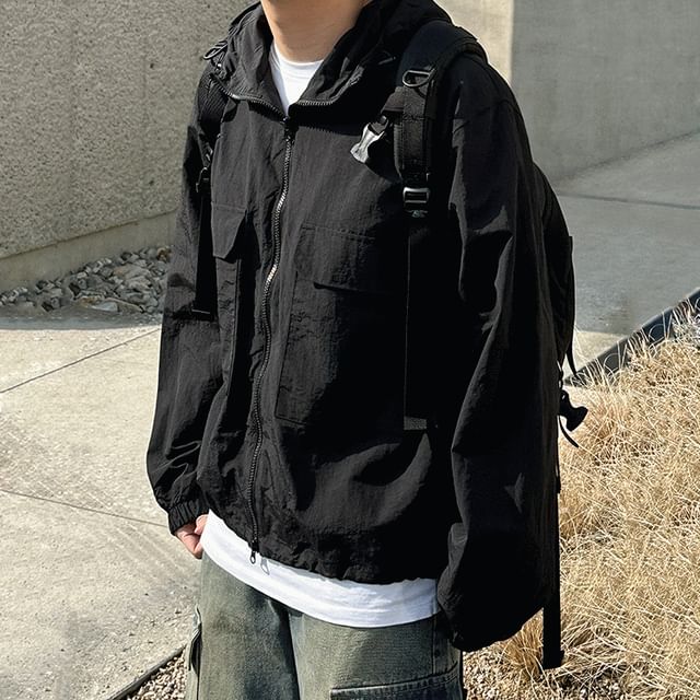 MRCYC-Stand Collar Plain Hood Zip Jacket