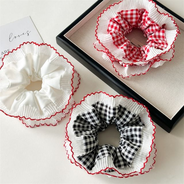 enthice-Plaid Plain Accordion Scrunchie
