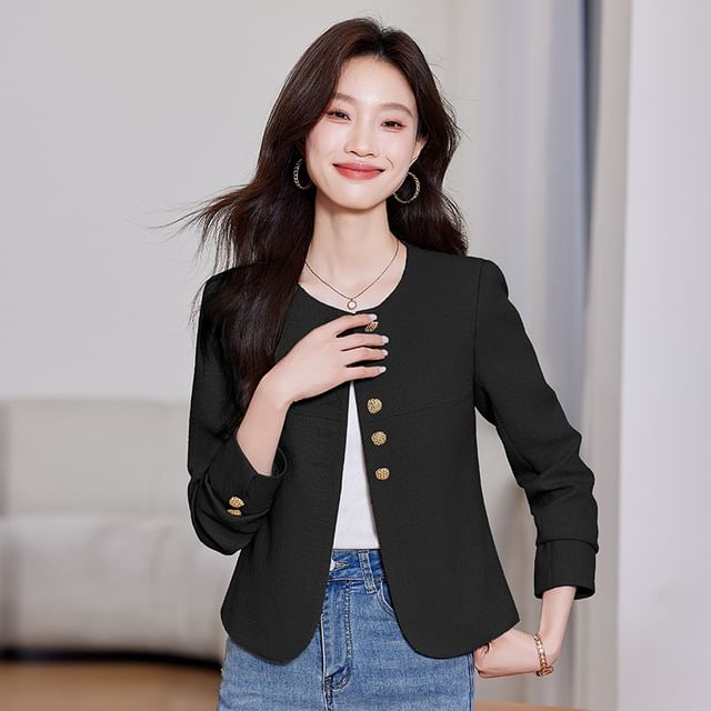 Princess Min-Round Neck Plain Single Breasted Blazer