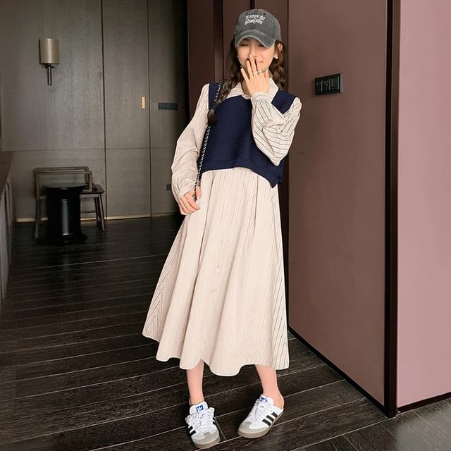 chinese dress ladies Ellis Sleeveless Tie-Front Maxi Dress Blue Dobby Stripe