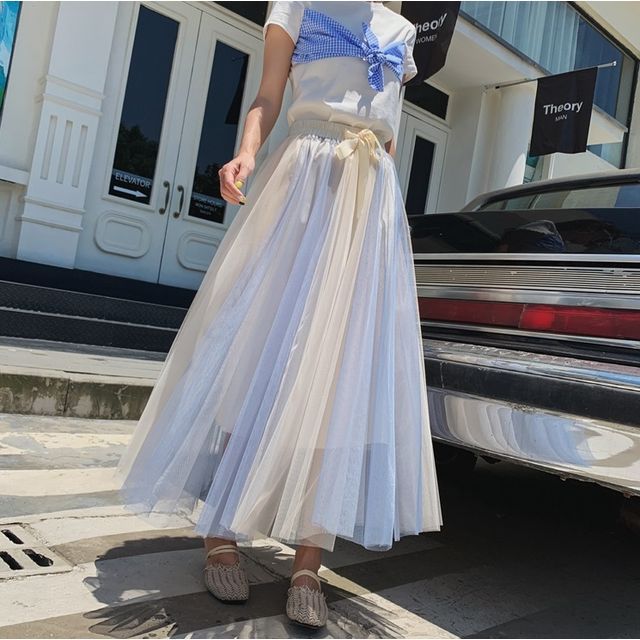 Everose-Sheer Midi A-Line Skirt