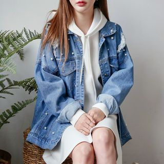 denim jacket with pearl trim