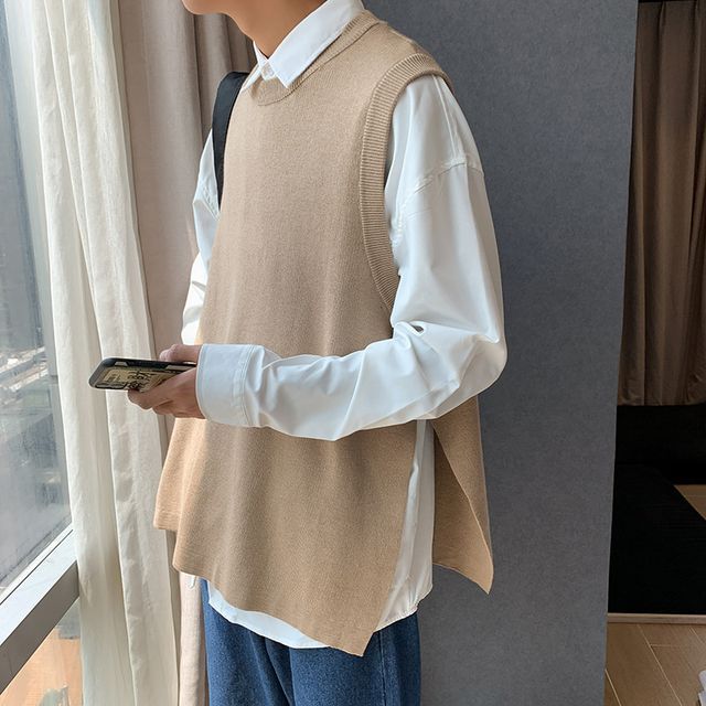 試着のみMOONTREEPLANET Short Knit Vest MOON Unique Stripes Knit Vest | Vests for Women | KOODING