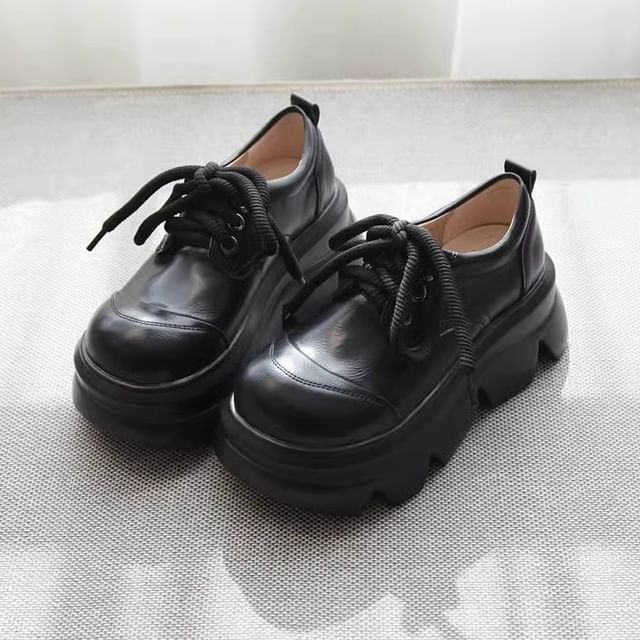 Freesia-Faux Leather Platform Lace-Up Shoes