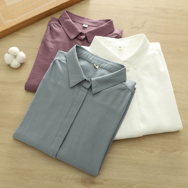 PANDAGO-Long-Sleeve Plain Shirt