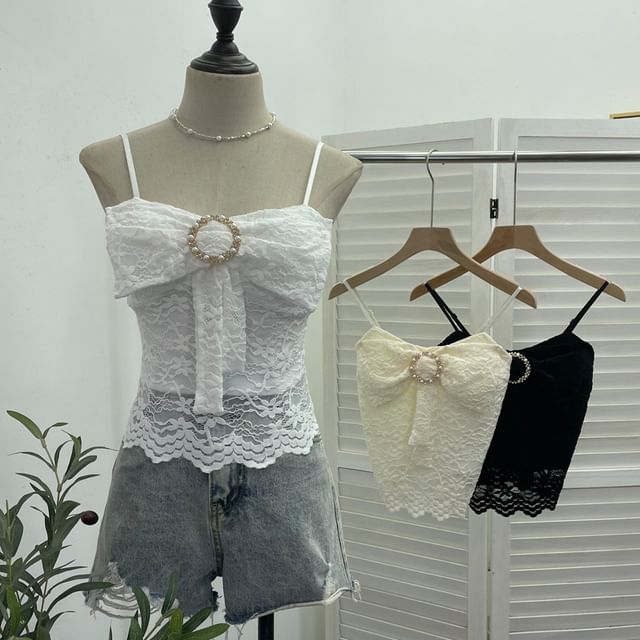 Allinya-Bowknot Lace Cami Top