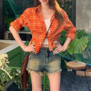 monroll-Long-Sleeve Button-Up Plaid Shirt