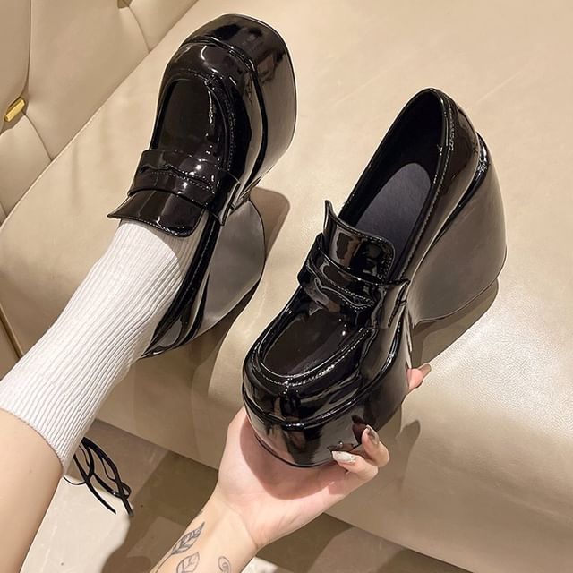 Vindler-Platform Wedge Penny Loafer Pumps