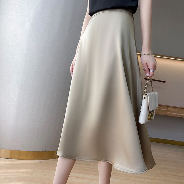 Weelop-High Rise Plain Midi A-Line Skirt