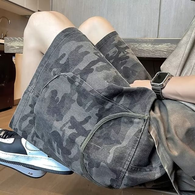 Real Boy-Drawstring Waist Camouflage Cargo Shorts