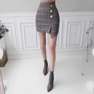 checkered button up skirt