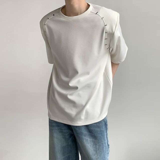 Ateso-Short Sleeve Round Neck Plain Panel T-Shirt