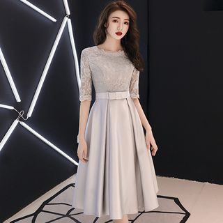 elbow sleeve formal dress Wedding Guest Dresses for Women V-Neck Elbow Sleeve Floral Print Maxi Dress Wrap Waist Flowy Formal Party Dress White L