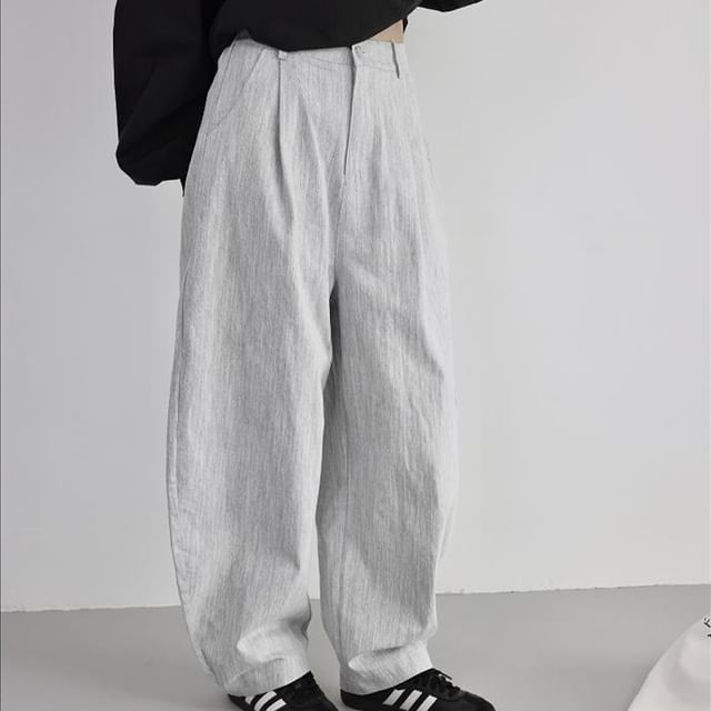 SIMPLE BLACK-Elastic Waist Plain Barrel Leg Pants