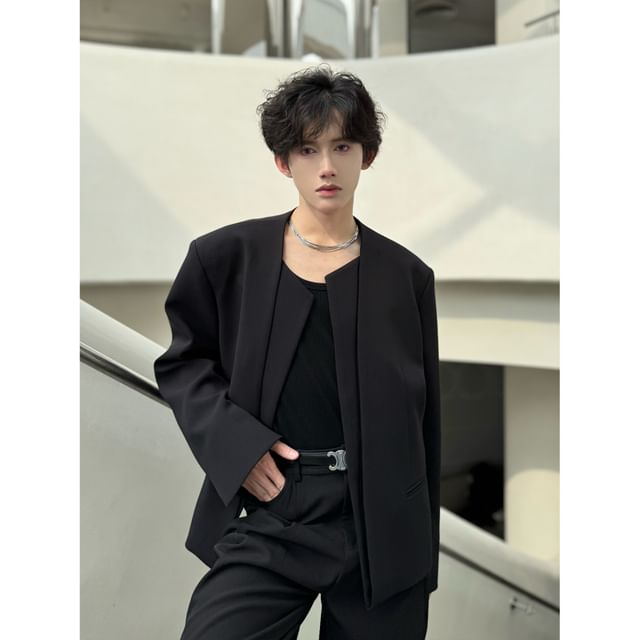 Freehop-Plain Open Front Blazer