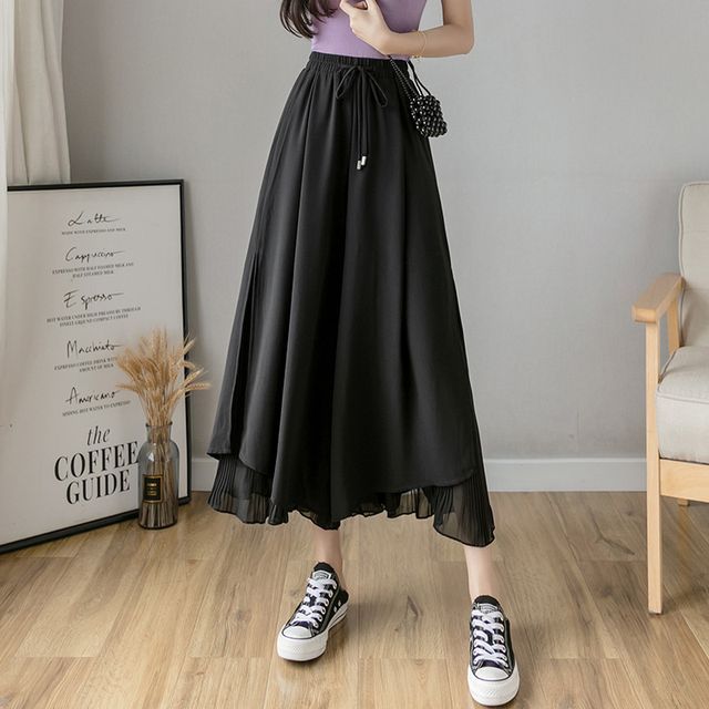 YHWW Wide Leg Pants,Summer Female Loose Casual Solid Color Chiffon