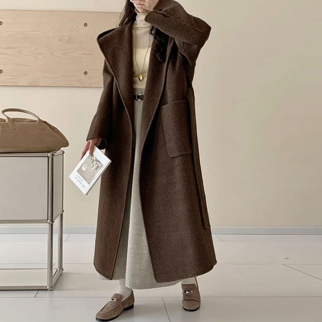 Sienne-Lapel Collar Sashed Long Coat