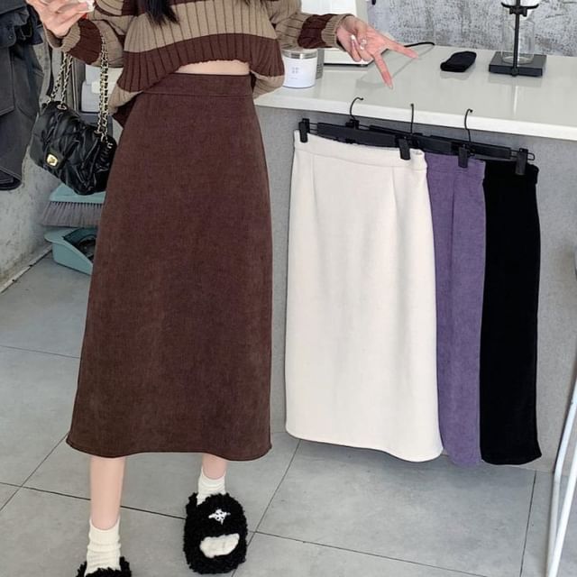 Sisyphi-High Rise Plain Midi Straight Skirt
