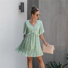 Charaboom - Floral Ruffle Trim Short-Sleeve Mini A-Line Dress