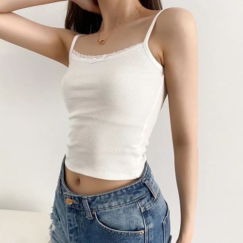 Womens Lace Tank Top Vest Trimming Crop Tops Summer Beach Cropped Camisole  Shirt