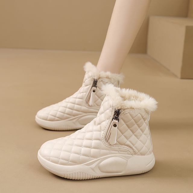 Solejoy-Quilted Fleece-Lined Platform Short Boots