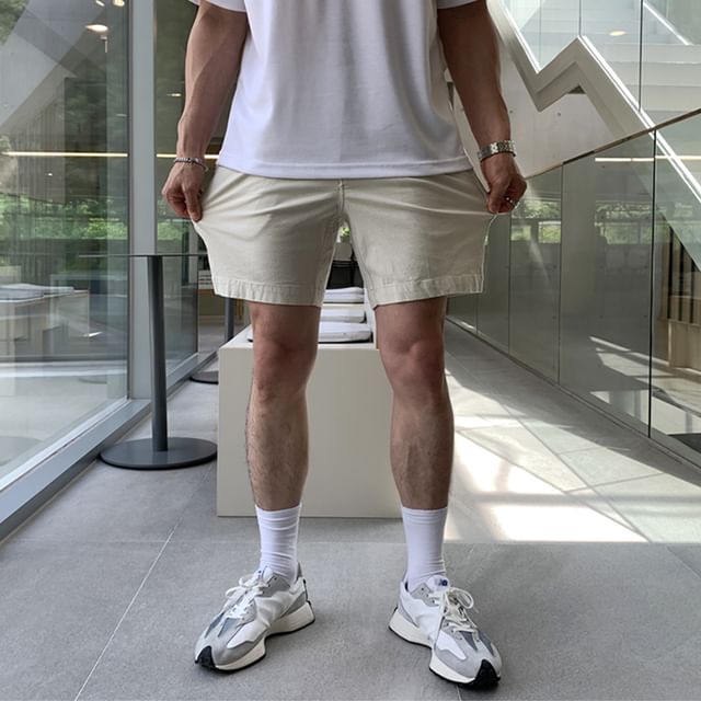 Okwano-Mid Rise Plain Straight Leg Shorts