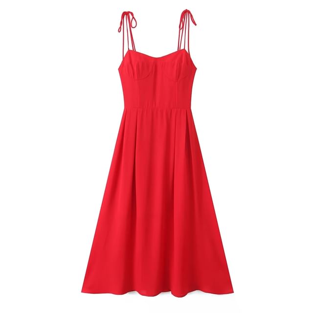 Ulark-Spaghetti Strap Midi A-Line Dress