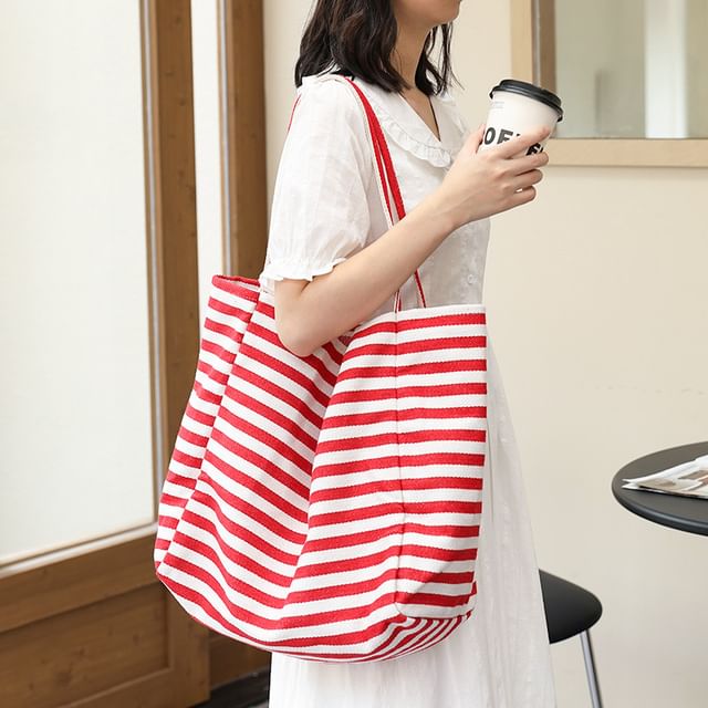 Basaran-Striped Canvas Tote Bag