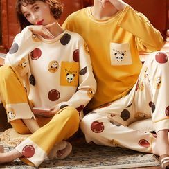 Featherbright - Long Sleeve Couple Matching Print Pajama Set