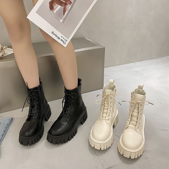 Hipsole - Platform Lace-Up Ankle Boots 