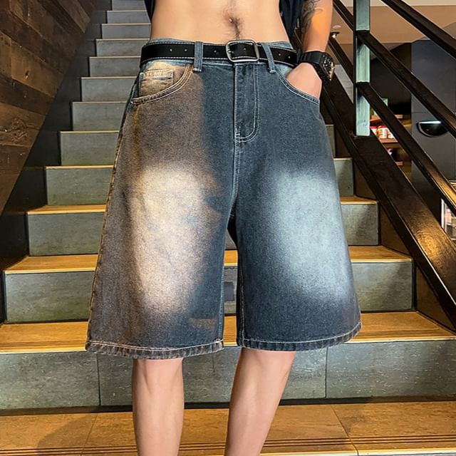 POSI-Mid Rise Washed Denim Shorts