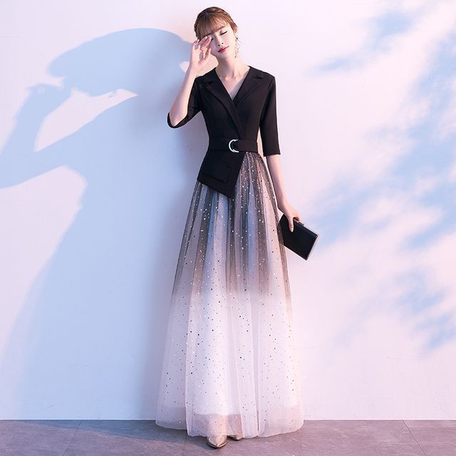 LEFFA - Mock Two-Piece Elbow-Sleeve Sheath Evening Gown | YesStyle LEFFA - Mock Two-Piece Elbow-Sleeve Sheath Evening Gown | YesStyle
