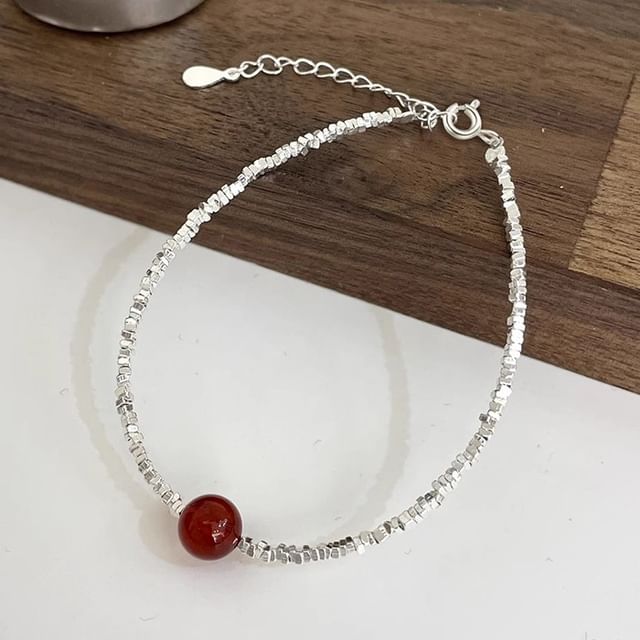 A-ROCH-S925 Sterling Silver Agate Bead Bracelet