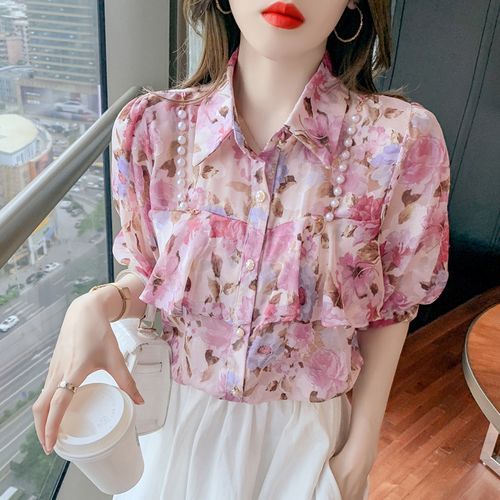 pink flower print blouse
