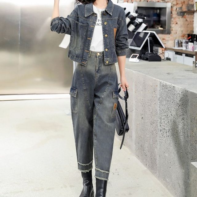 Studded Applique Denim Jacket 