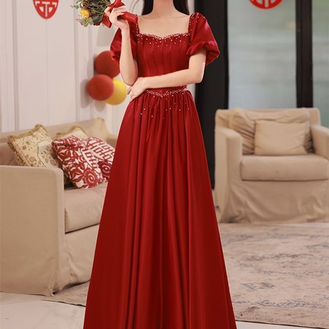 Fioridi - Puff-Sleeve Beaded A-Line Evening Gown | YesStyle
